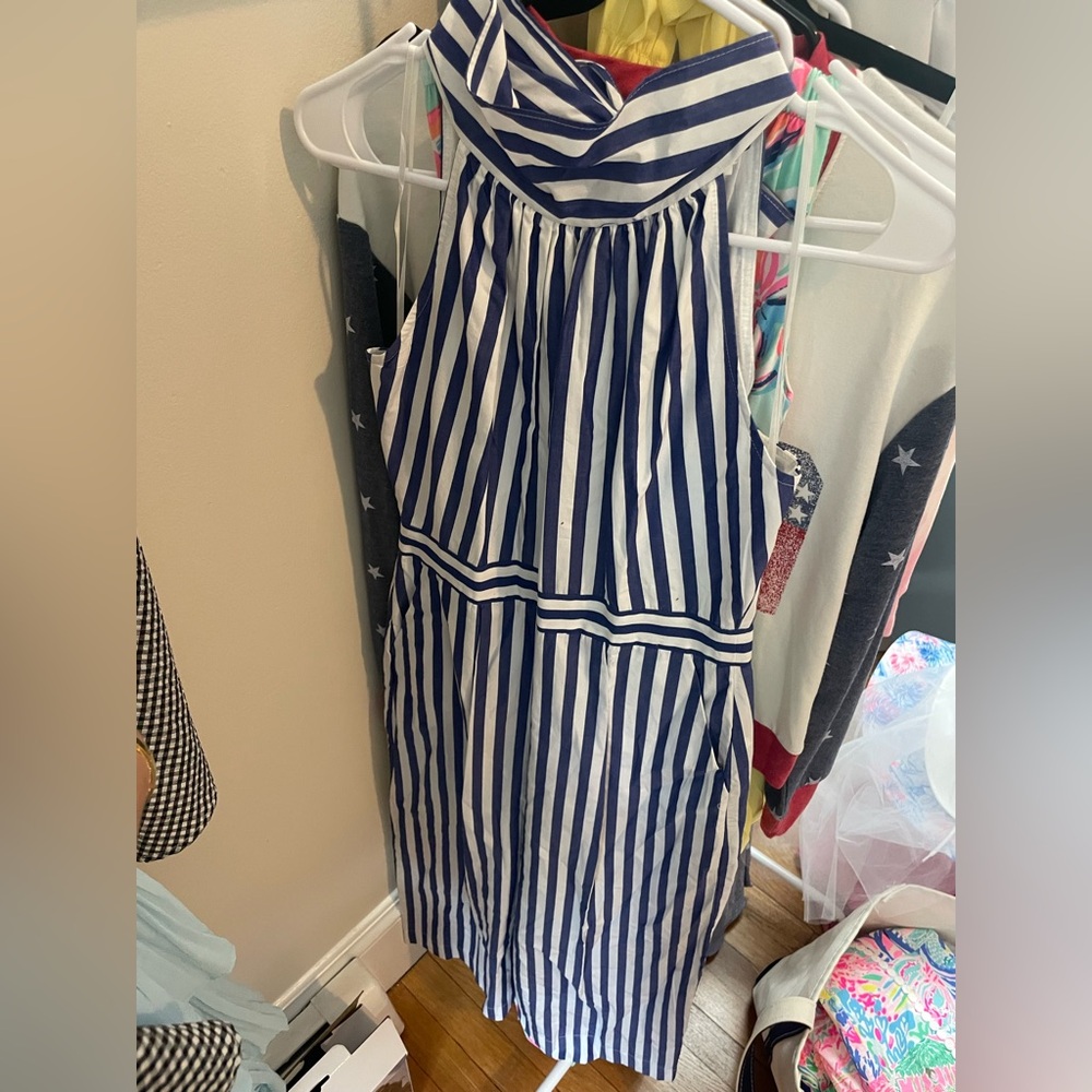 J.crew Women's Blue and White Striped Jumpsuit